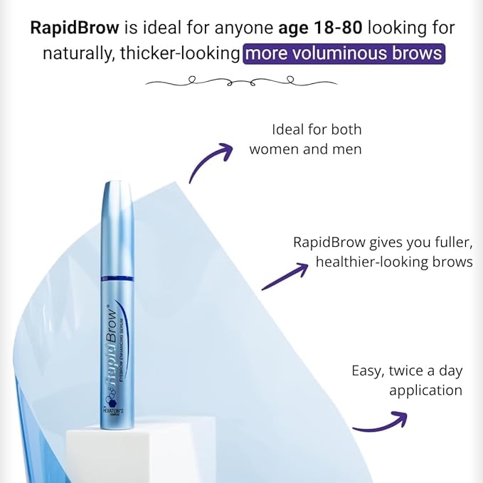 rapidBrow Eyebrow Enhancing Serum 3 mL - Hydrating Hair Serum for Visibly Thicker-Looking Brows with Hexatein 2 Complex