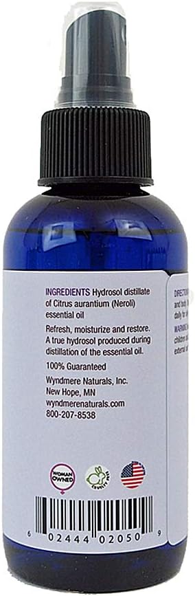 Neroli Hydrosol Facial Toning Mist - Soothing Natural Facial Toner - Pure Neroli Floral Water - 4oz
