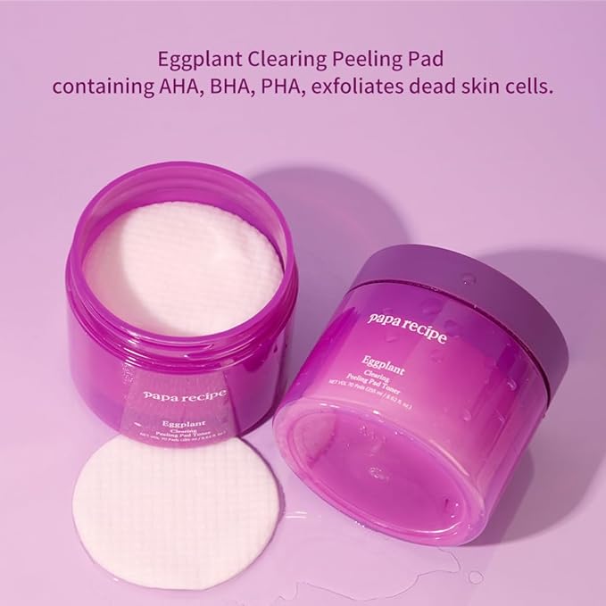 Papa Recipe Clearing Exfoliating Toner Pads – Dual-sided Korean Skin Care Pads with 1,000ppm of Eggplant Extract, AHA BHA PHA - Exfoliates, Hydrates & Smooths Skin Texture for Sensitive Skin - 70ct