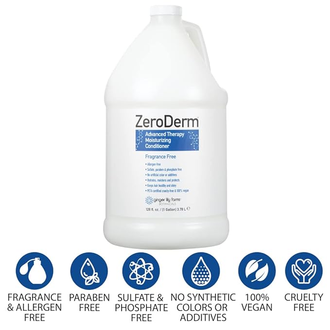 Ginger Lily Farms Botanicals ZeroDerm Advanced Therapy Moisturizing Conditioner for All Hair Types, 100% Vegan, Cruelty and Fragrance Free, 1 Gallon Refill, White, Unscented, 128 Fl Oz