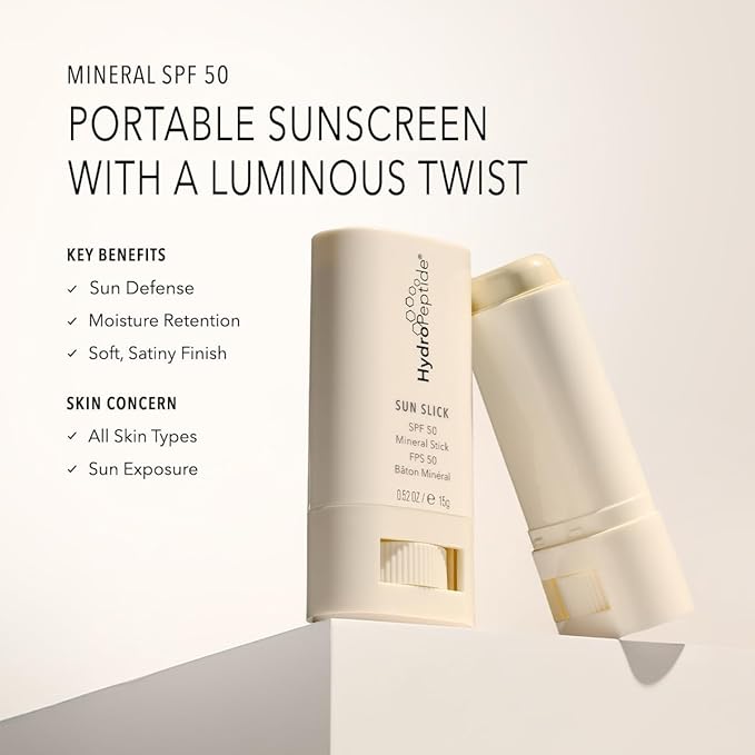 HydroPeptide Sun Slick SPF 50 Mineral Sunscreen Stick with Reparative Peptides, 0.52 Ounce (15g)