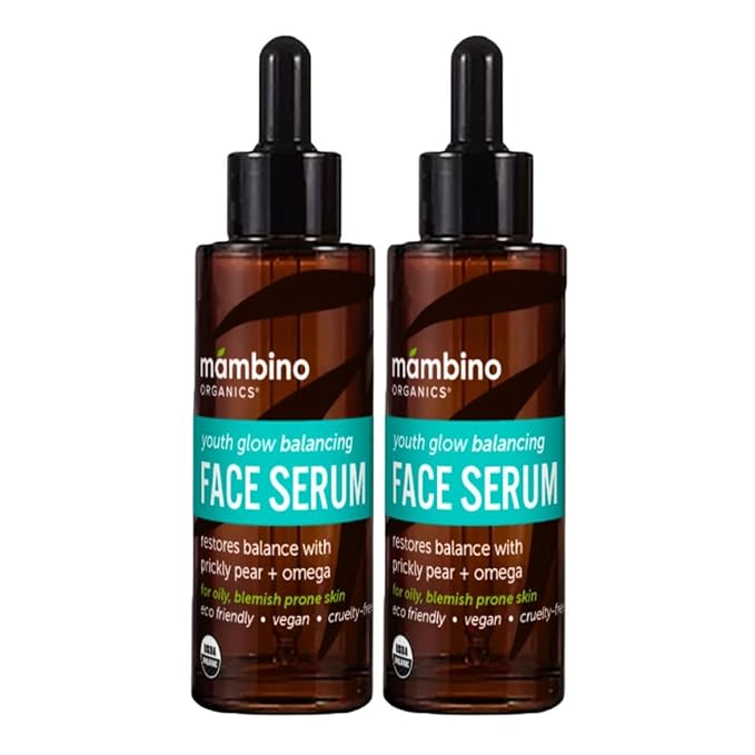 Mambino Organics Youth Glow Balancing Face Serum, Prickly Pear & Omega-Rich Oils, Lightweight Hydrating Serum for Oily & Blemish-Prone Skin, Cruelty-Free Skincare, 1 fl oz, 2-Pack