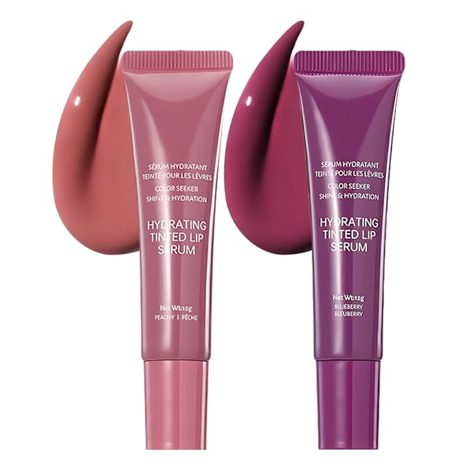 2Pcs Lip Tinted Glowy Balm Hydrating Tinted Lip Serum Lip Gloss, Ultra-Hydrating Natural Vegan Lip Balm, Sheer-Tinted Shine & Hydration, Soothes & Softens Dry Lips Skincare 03+04