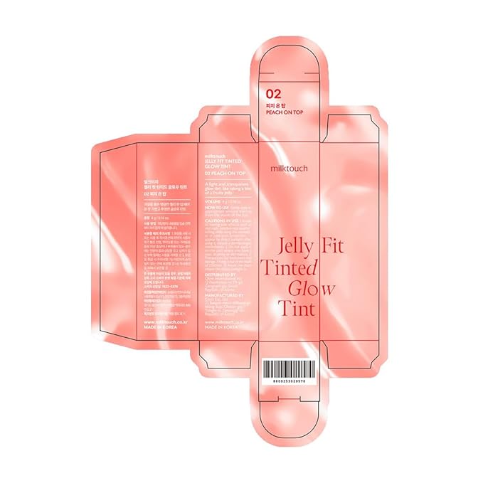 MILKTOUCH Jelly Fit Lip Tint (02 Peach on Top) with Cooling Plumping Effect and Water-Based Non-Sticky Texture | Long Lasting Korean Beauty Lipstain Tinted Gloss Oil | Stocking Stuffers for Women