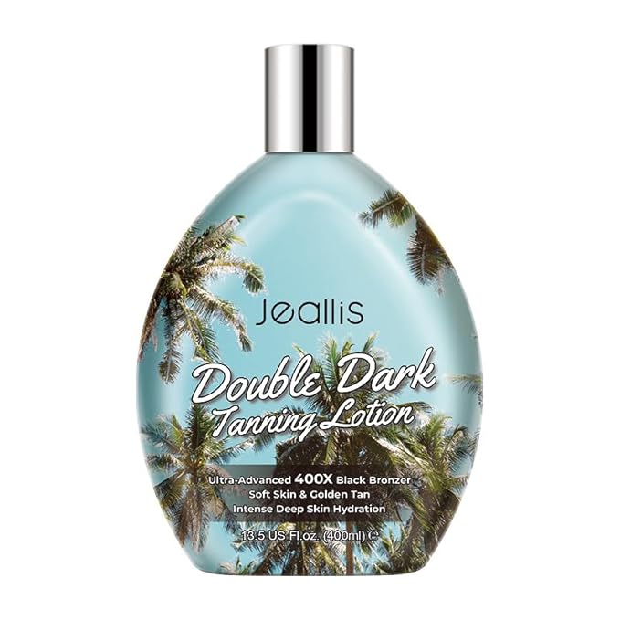 Jeallis Double Dark Indoor Tanning Bed Lotion With Bronzer, Indoor Suntan Lotion Tanning Lotion For Tanning Bed With Tattoo Protecting Formula, Bronzer Tanning Lotion, 13.5oz