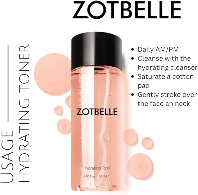 ZOTBELLE Hydrating Toner Softens, Soothes, Conditions, Refines, Nourishes, Stimulates Cell Renewal and Removes Residual Impurities as it Tones.