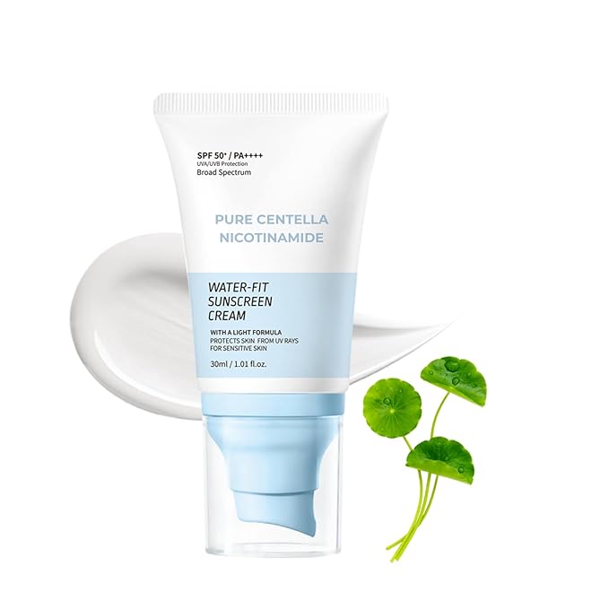 Water-Fit 𝑪𝒆𝒏𝒕𝒆𝒍𝒍𝒂 Sunscreen Cream SPF 50+ PA++++ | Hydrating Formula with 𝑪𝒆𝒏𝒕𝒆𝒍𝒍𝒂 & Tea Tree Extract for Sensitive Skin | Lightweight, Non-Greasy | 30ml / 1.01 fl. oz (1)
