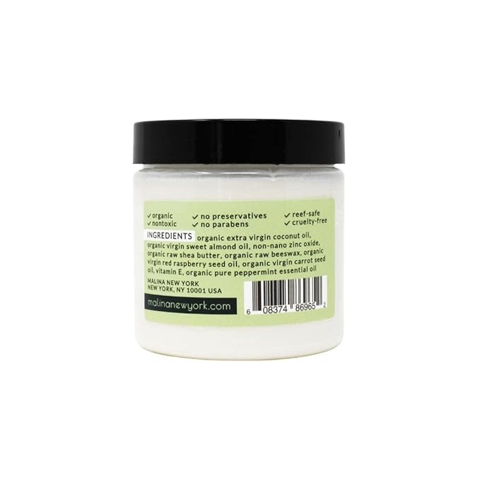 Malina™ Organic Peppermint Natural Sunscreen | SPF 30+ | Nontoxic | Baby-Safe | Reef-Safe | No Preservatives | No Synthetic Fragrance | Made With Pure Essential Oil (4 FL Oz)