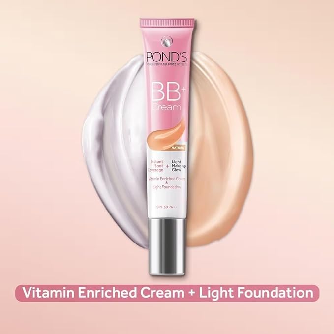 POND-S BB+ Cream, Natural Light Coverage, 18g, Pack of 2 (Natural Shade)