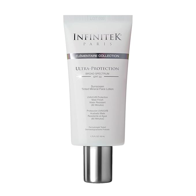 Infinitek Paris | Tinted Mineral Face Sunscreen SPF 50 | Galentine’s Gifts & Valentine’s Day Gifts for Women | UVA/UBV and Blue Light Protection, Matte Finish, Water Resistant | 1.75 fl oz / 50 ml