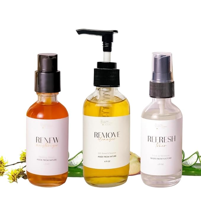 Healing Happy Method 3 Piece Skincare Set – Organic Oil Cleanser, Alcohol-Free Toner & Moisturizer – Natural, Cruelty-Free, Paraben-Free Routine for Sensitive, Acne-Prone & Aging Skin – Made in USA