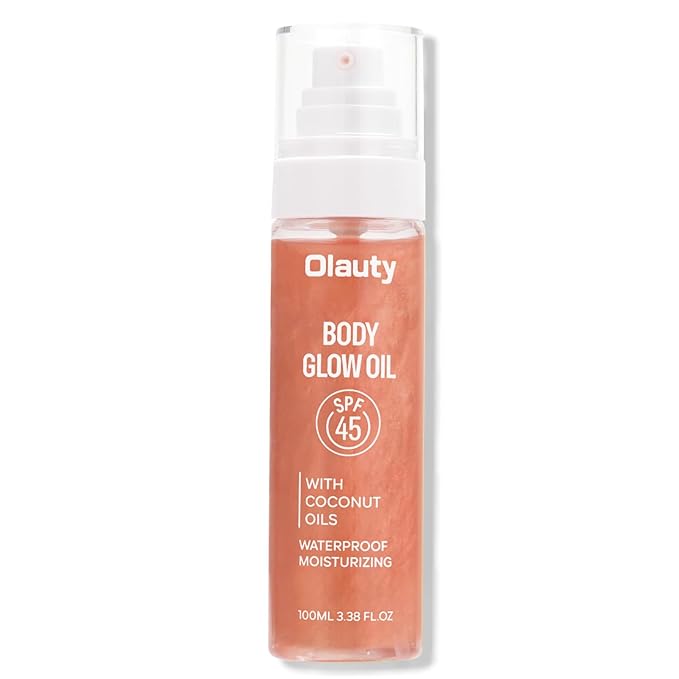 Body Glow Oil,SPF 45,Sunscreen Body Oil,Lightweight Glowing Lotion,Moisturizing Coconut Oils,Waterproof Non Sticky Texture Easy Absorb Shimmer Skin Moisturizer Beach Travel Essentials (#02 Rose)