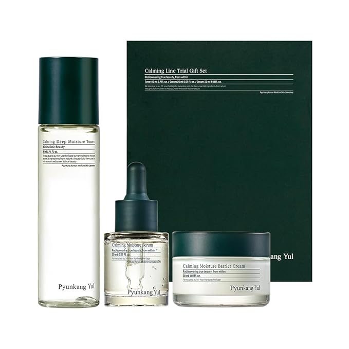 Pyunkang Yul PKY Calming Trial Gift Set, Exfoliating Toner, Soothing Serum, and Facial Skin Hydrating Cream, Vegan, Korean Skincare (3-item set)