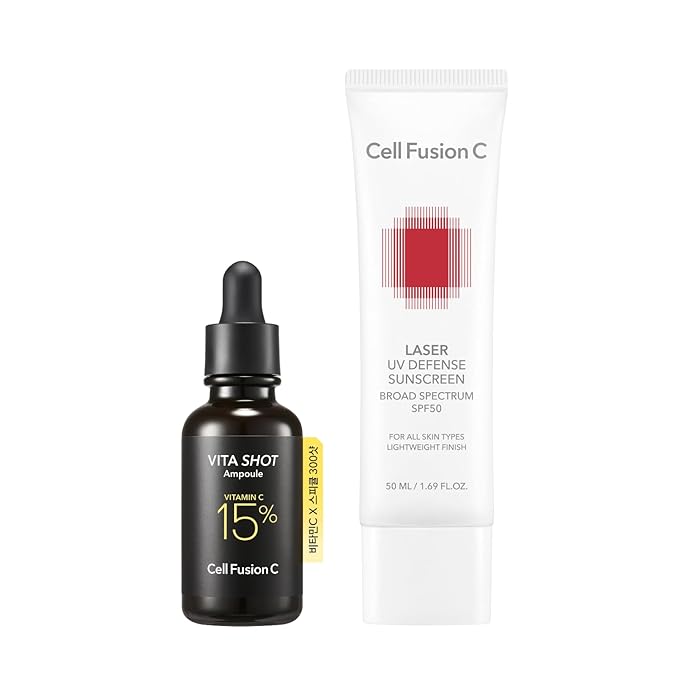 Cell Fusion C Viral Dark Spot Care Duo — Vita Shot Ampoule + Laser UV Defense Sunscreen SPF 50 Set | Dark Spot Correcting + Sun Protection | Sensitive Skin Safe, Korean Skincare Set