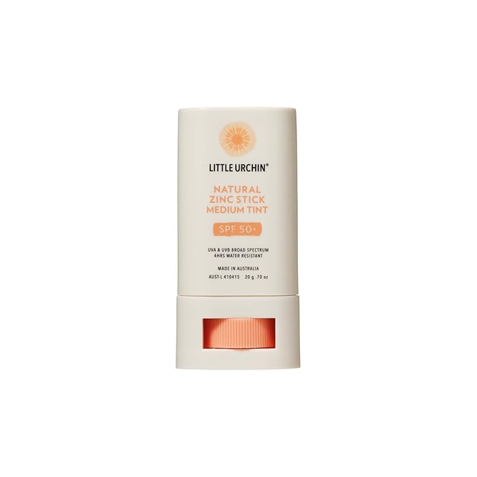 LITTLE URCHIN Natural Zinc Sunscreen Stick – SPF 50+ Broad Spectrum, Water Resistant – Medium Tint – Vegan, Reef Safe – 24.5% Zinc Oxide – Pocket Size – 0.7 oz
