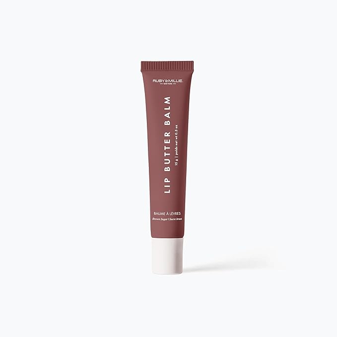 Ruby & Millie Tinted Lip Balm Brown Sugar - Hydrating Moisturizing Lip Butter Balm Treatment - Glossy Vegan Lipbalm 0.5 Oz