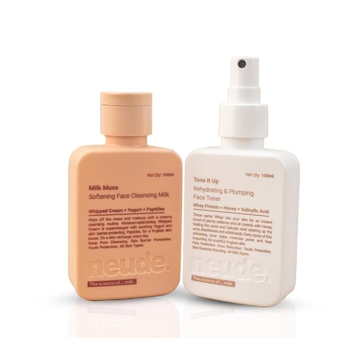 BEMT Peptide & Milk Face Cleanser and Toner Set – Gentle Whipped Cream Cleanser with Peptides + Rehydrating Milk Peptide Toner for Balanced, Hydrated, Sensitive Skin