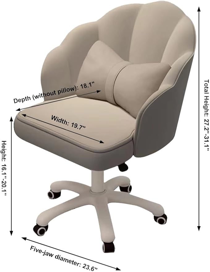 Vanity Chair with Wheels Velvet Petal Desk Chair Upholstered Tufted Home Office Chair for Women Girls, Height Adjustable Makeup Task Chair for Bedroom Living Room
