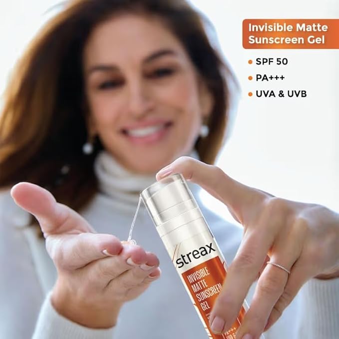 Streaaxx Invisible Matte Gel Sunscreen SPF 50 PA+++, Non-Greasy Formula for Glowing Skin with No White Cast 50ml