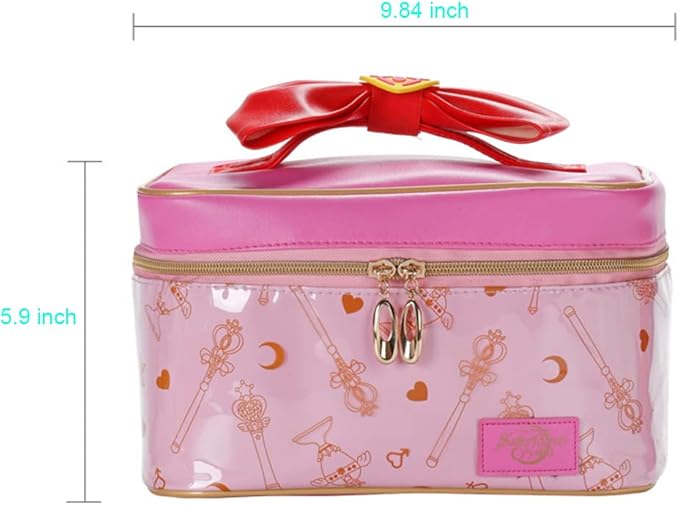 AngelReally Girl Makeup Bag, Cosmetic PU Leather Makeup Bag Portable Travel Cosplay Makeup Bag Organizer Storage Bag Cartoon for Girls Women