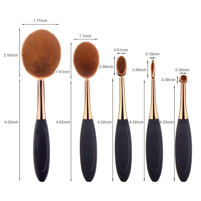 Yoseng Oval Foundation Brush 5 Pcs Toothbrush makeup brushes(Black handle rose gold)