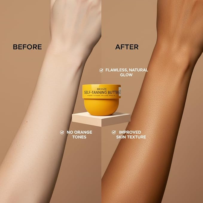 Tanning Butter Gradual Tanning Lotion with Active Skincare, Hydrating Self Tanner for Body with Niacinamide, Hyaluronic Acid and Vitamin E – No Orange Tones 5.3 fl oz (150ml) (2PCS)