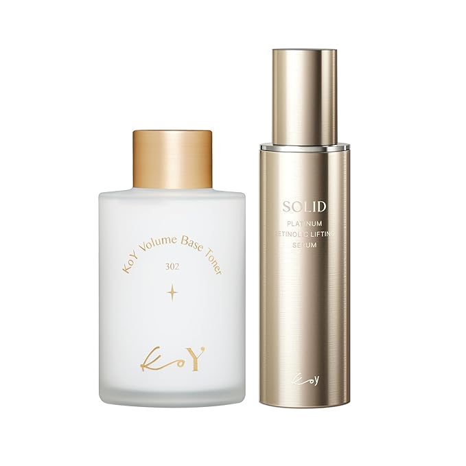 KOY Volume Base Toner & Solid Platinum Retinolic Lifting Serum Set | Two-Step Skincare Duo with Protein Complex & Retinolic Blend | Smooth & Balanced Skin
