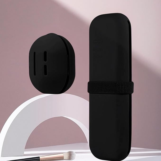 Silicone Makeup Brush Holder Travel Case No Odor Nylon Strap Closure | Water-Resistant Brush Organizer for Travel Makeup Brushes Storage-Black
