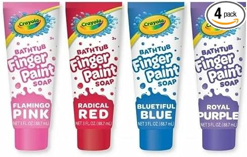 Crayola Bathtub Fingerpaint 4 Color Variety Pack, 3 Ounce Tubes (Radical Red, Flamingo Pink, Bluetiful Blue and Royal Purple)