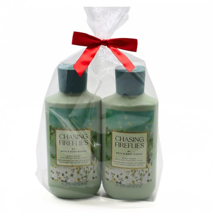 Bath & Body Works CHASING FIREFLIES Body Wash Gift Set with a Red Bow for Holidays 10 fl oz – Pack of 2