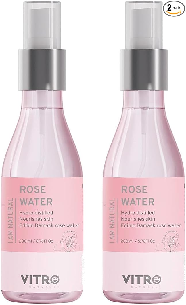 Rose Water Spray for Face | 200 ml/6.76 Fl Oz, Pack of 2 | Pure Gulab Jal | No Additives, Chemicals, or Preservatives | Natural Toner for Hydrated, Glowing Skin | Hydro Distilled
