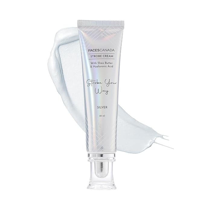 FACESCANADA Strobe Cream - Silver | with Shea Butter & Hyaluronic Acid | Hydrating & Illuminating Makeup | for Radiant Dewy Skin | 1.01 Fl Oz (30ml)
