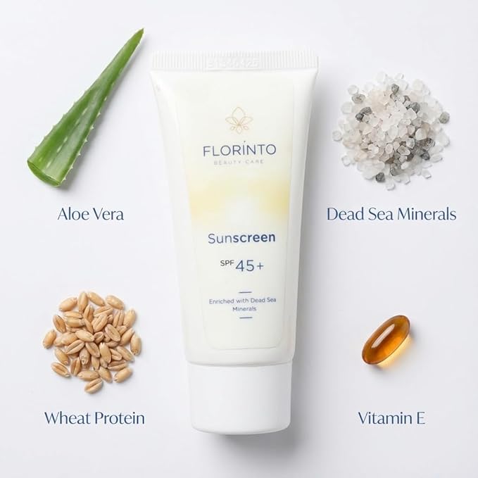 FLORÍNTO Sunscreen – Daily Moisturizing Sun Protection with Dead Sea Minerals, Aloe Vera & Vitamin E – Broad Spectrum SPF for UVA/UVB Rays – Hydrating, Non-Greasy & Gentle for All Skin Types – 50 ml