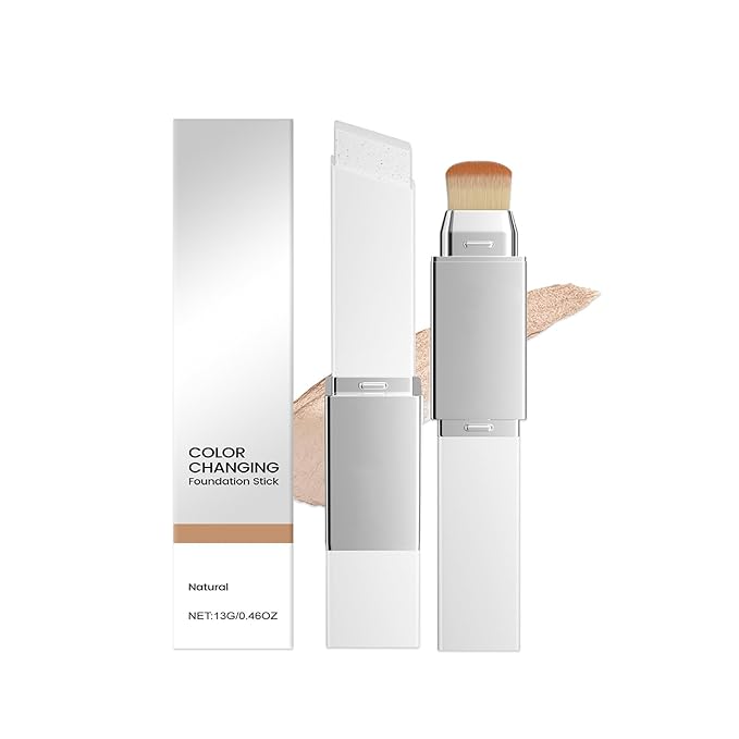 Blanc Cover Cream Stick,Korean Color-Changing Foundation Stick, Full Coverage Base Makeup， Dual-Ended with Detachable Brush for a Flawless Look (Natural)