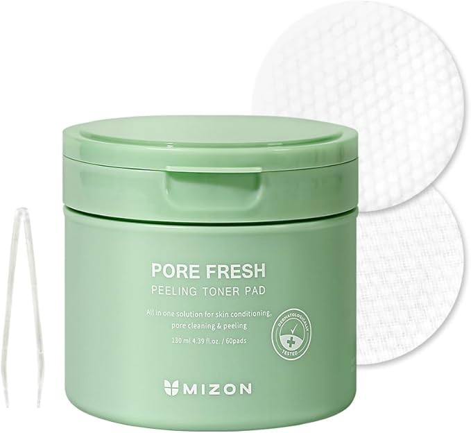 MIZON Pore Fresh Peeling Toner Pads AHA BHA PHA with Tea Tree & Turmeric Extracts, Gentle Exfoliation & Deep Cleansing, Korean Peeling Pads Cotton Soothing Exfoliating Pore Tightening (60 PCS)