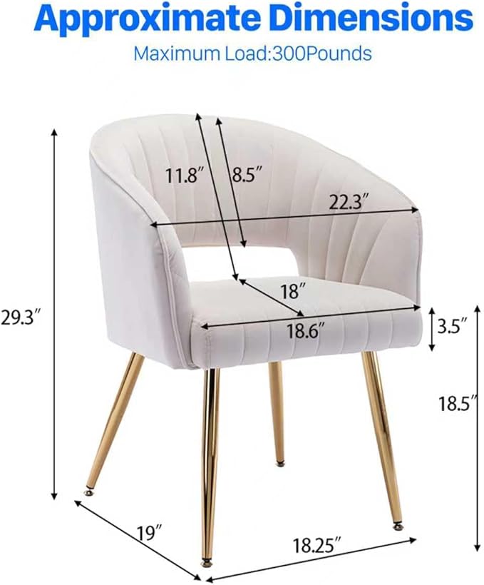 Home Office Chair Velvet Desk Chair Accent Armchair Upholstered Modern Tufted Chairs with Gold Legs for Girls Women Ergonomic Study Seat Computer Task Stools for Living Room(Cream)