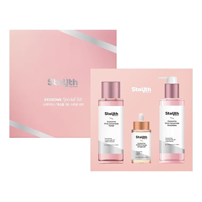 Exosome 3pcs Special Set – Korean Skincare Hydrating Milk Toner, Lightweight Emulsion & PDRN Energy Ampoule with Ceramides, Vitamin B12 & Exosome