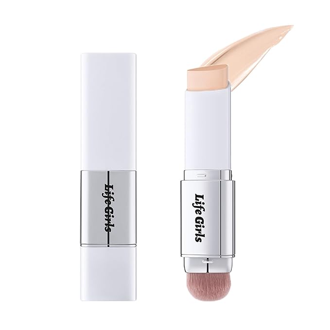 Concealer Foundation Stick, Dual-Ended Full Coverage Foundation with Ultra-Fine Bristle Brush, Korean Creamy Dewy Finish Base Makeup (Natural)