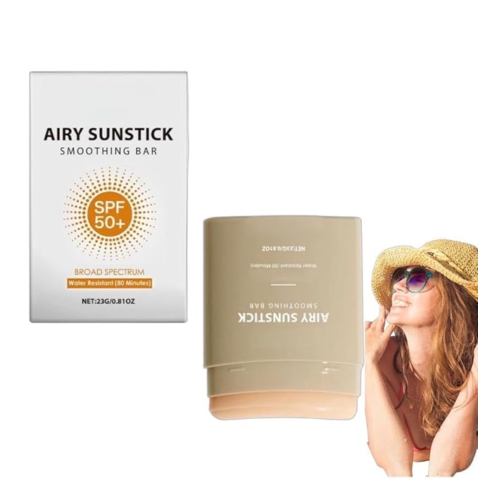 Airy Sunstick Smoothing Bar SPF50+ 0.81oz | Lightweight Non-Greasy Sunscreen Stick for Face & Body | Water-Resistant, Portable Sun Protection for Outdoor & Beach (1 Pack)