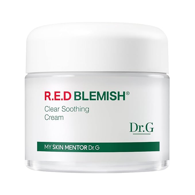 Dr. G R.E.D. Blemish Clear Soothing Cream - Calming Korean Moisturizer for Redness - Soothes Acne & Irritation - With Centella Asiatica - Long-Lasting Hydration - 2.36 fl oz