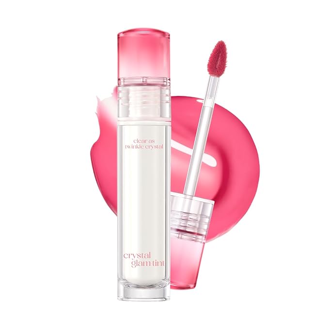 CLIO Crystal Glam Tint, Glossy Lip Tint with Glass-Like Shine, Lightweight Buildable Lip Stain, Long-Lasting Color, Non-Sticky, Rose Extract, Korean Lip Tint (003 BLUSHED PEACH)