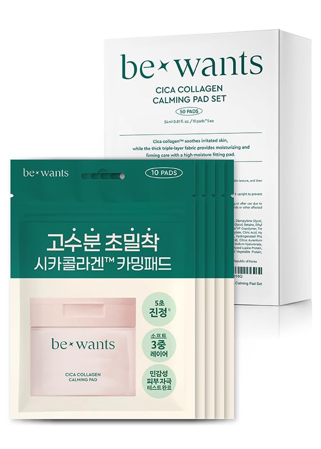 bewants Face Cleansing Pads, Cica Collagen for Soothing & Moisturizing Skin – Travel Kit with Centella Asiatica & Triple Hyaluronic Acid, 50 Pads