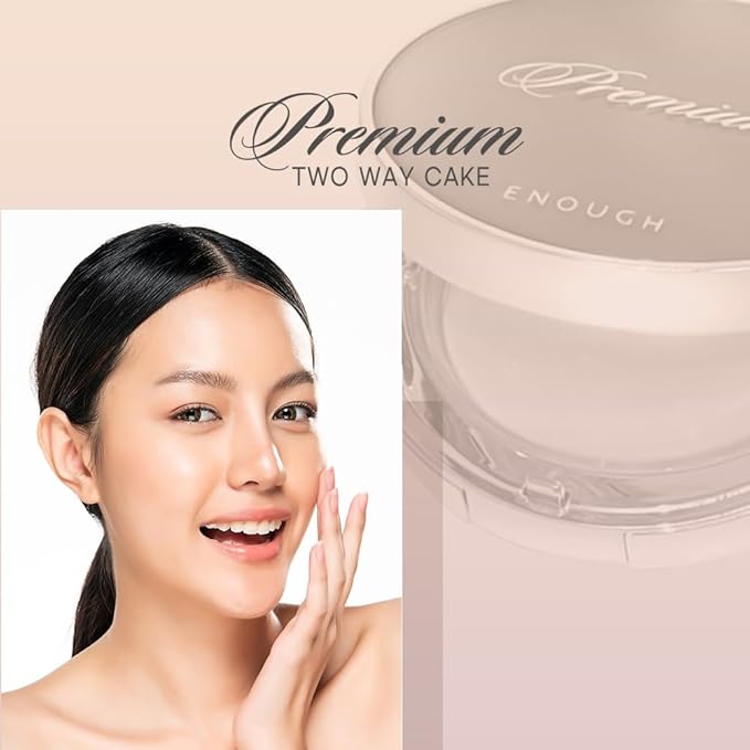 Enough Rich Gold Two Way Cake SPF50, Korean Makeup Setting Powder Foundation, Tattoo Cover Up, Sunscreen for Face, Loose Powder Makeup - Refill Including (#21 Transparent Beige, 0.39 oz)