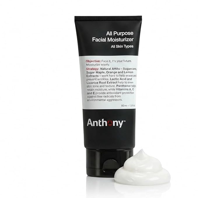 Anthony All-Purpose Facial Moisturizer – Men’s Hydrating Lotion for Dry Skin – Lightweight, Non-Comedogenic, Anti-Aging Formula – 3 Fl Oz