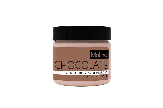 Malina™ Organic Chocolate Tinted Natural Sunscreen | SPF 30+ | Nontoxic | Reef-Safe | No Preservatives | No Synthetic Fragrance | 3 Shades | With Non-Nano Zinc-Oxide (0.5 Fl Oz, Light)