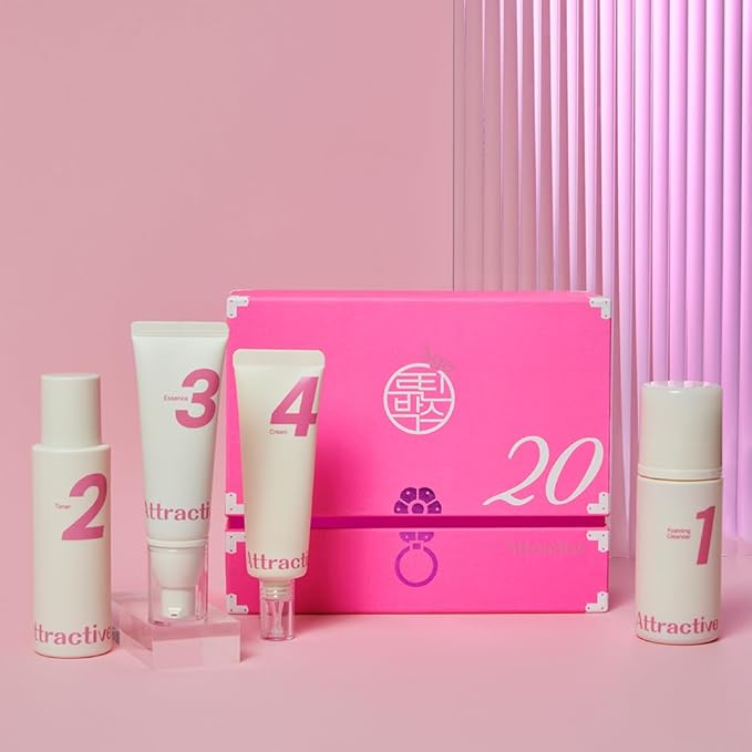 Age Routine Box Attractive 20s | Moisture | Korean K-Beauty Glass Skin Plump Glow | Panthenol, Centella Asiatica Extract, and Hyaluronic Acid | Cleanser-Toner-Essenece-Cream 4step homecare routine box