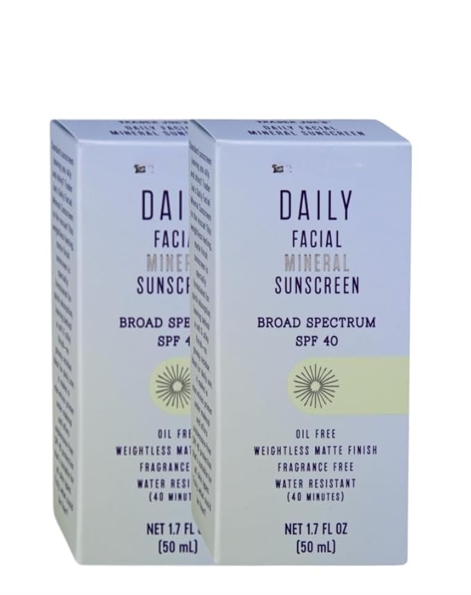Daily Facial Mineral Sunscreen Broad Spectrum SPF40, oil free, weightlessMatte Finish, gel formula, fragrance free, water Resistance (Mineral Sunscreen 2 pack matte finish)