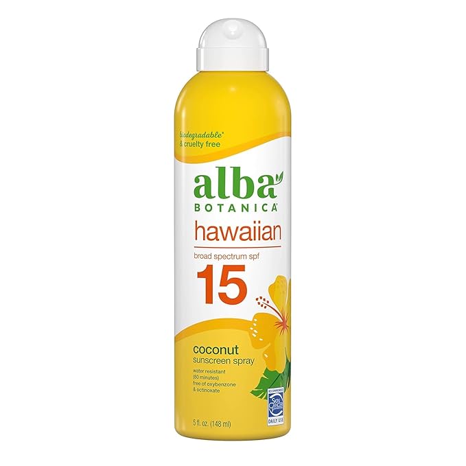 Sunscreen Spray for Face and Body, Broad Spectrum SPF 15 Sunscreen, Hawaiian Coconut, Water Resistant and Biodegradable - Alba's Quality SPF 15 (Pack Of 4)