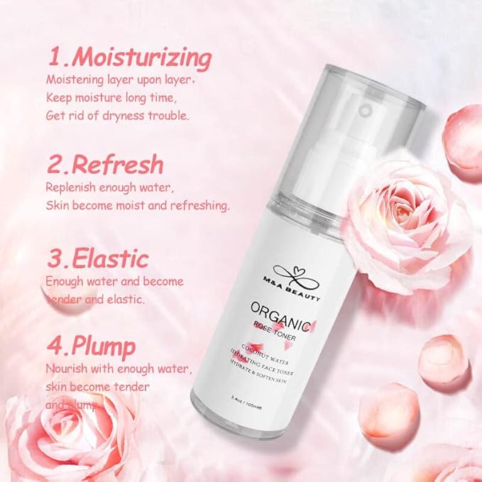 M&A Beauty Organic Rose Water/Toner 100ml - face Mist Soothing and Hydrating and Reduces Redness