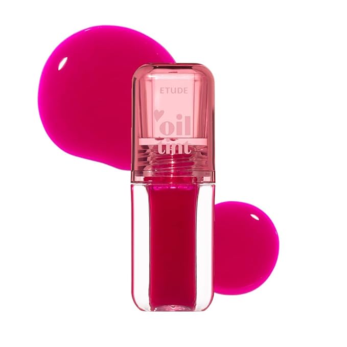 ETUDE Dear Darling Oil Tint #3 Neon Pink (0.14 fl.oz) | High Moisturizing and Strong Hydrating Lip Oil/Lip Gloss | Smooth and Moist Lips | Non-Sticky Lip Oil Tint For Dry Lips | K-beauty